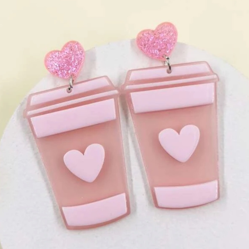 💗Starbucks Lovers’ Pink Coffee cup earrings💗